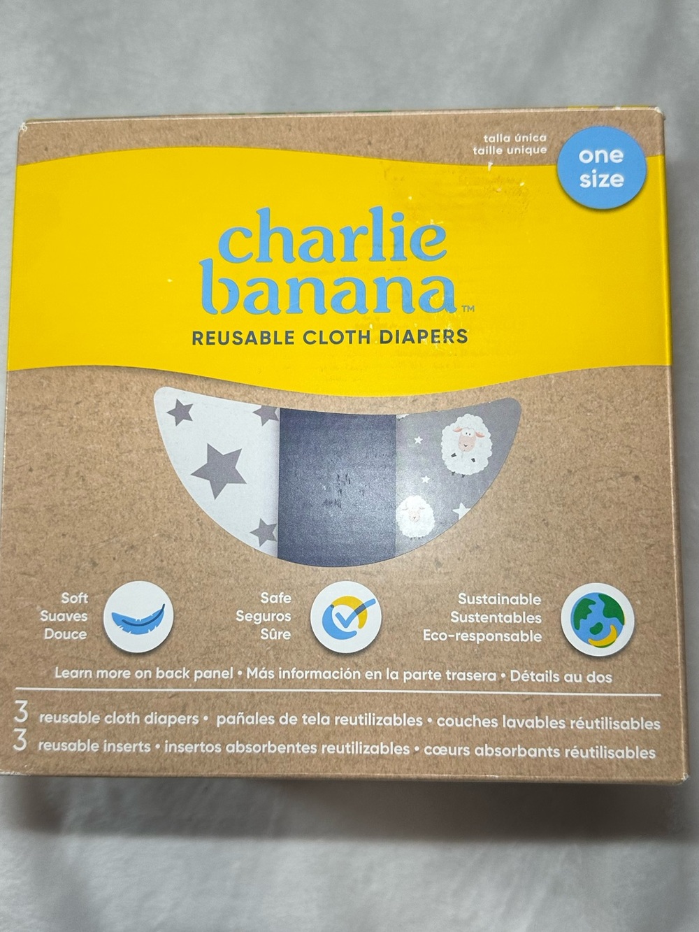 Charlie Banana Reusable Cloth Diapers Set One Size Sheep Stars 3 Pack